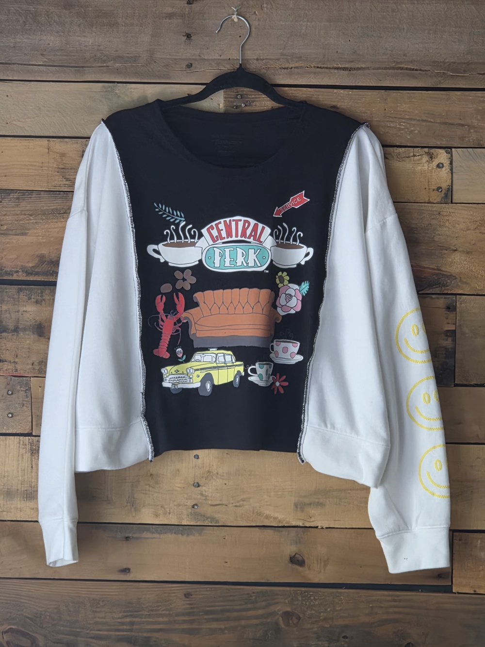Upcycled Graphic T-shirt With Sweatshirt White Sleeves